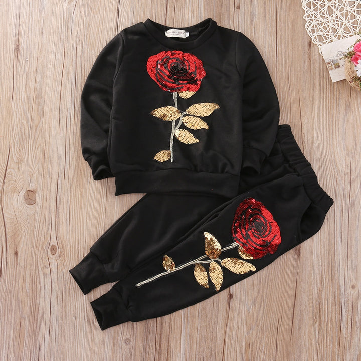 Adorable Fashion Girls Kids Rose Sweat Suit Outfit