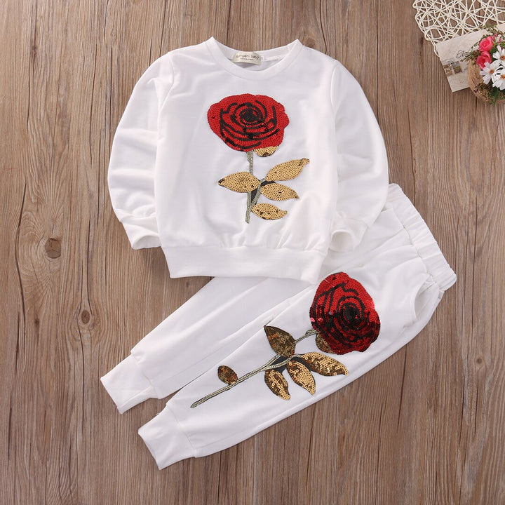 Adorable Fashion Girls Kids Rose Sweat Suit Outfit