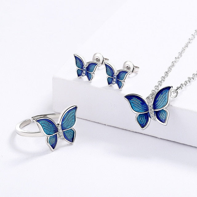 Blue Enamel  Butterfly  Necklace