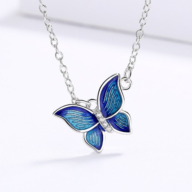 Blue Enamel  Butterfly  Necklace